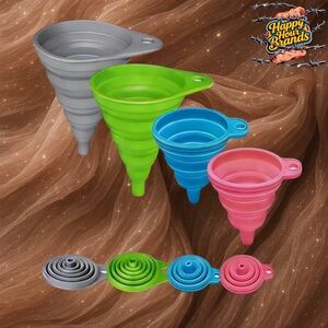 4 Pack Collapsible Silicone Kitchen Funnels Set for Filling Water Bottle Liquid